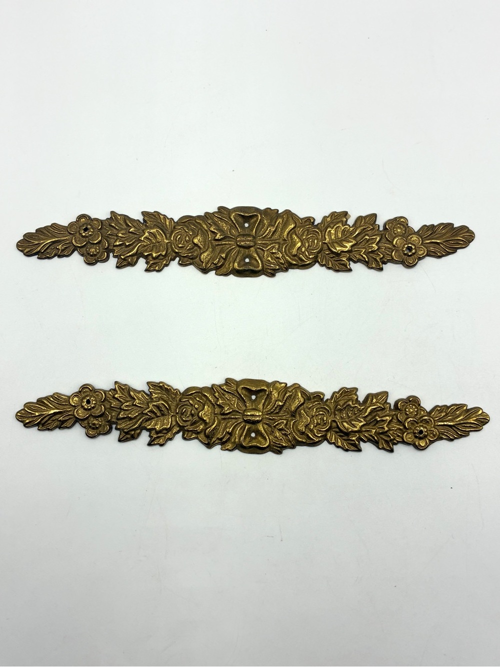 Vintage 1989 Bombay Co Solid Brass Floral Ormolu Appliqués Set of 2